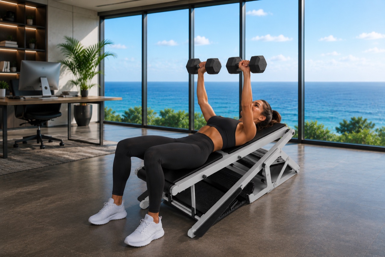 FitChair as a flat bench for a dumbbell chest press
