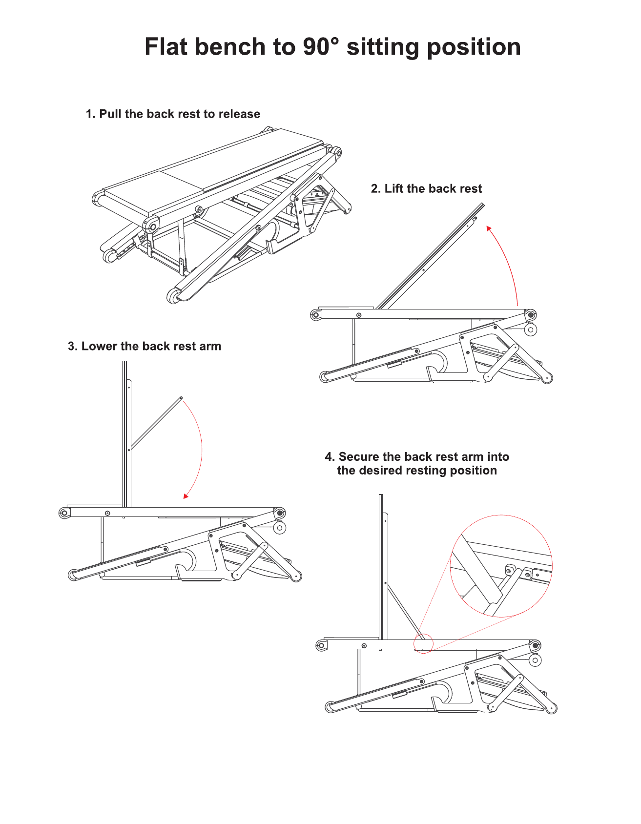 Flat bench to 90 degree upright