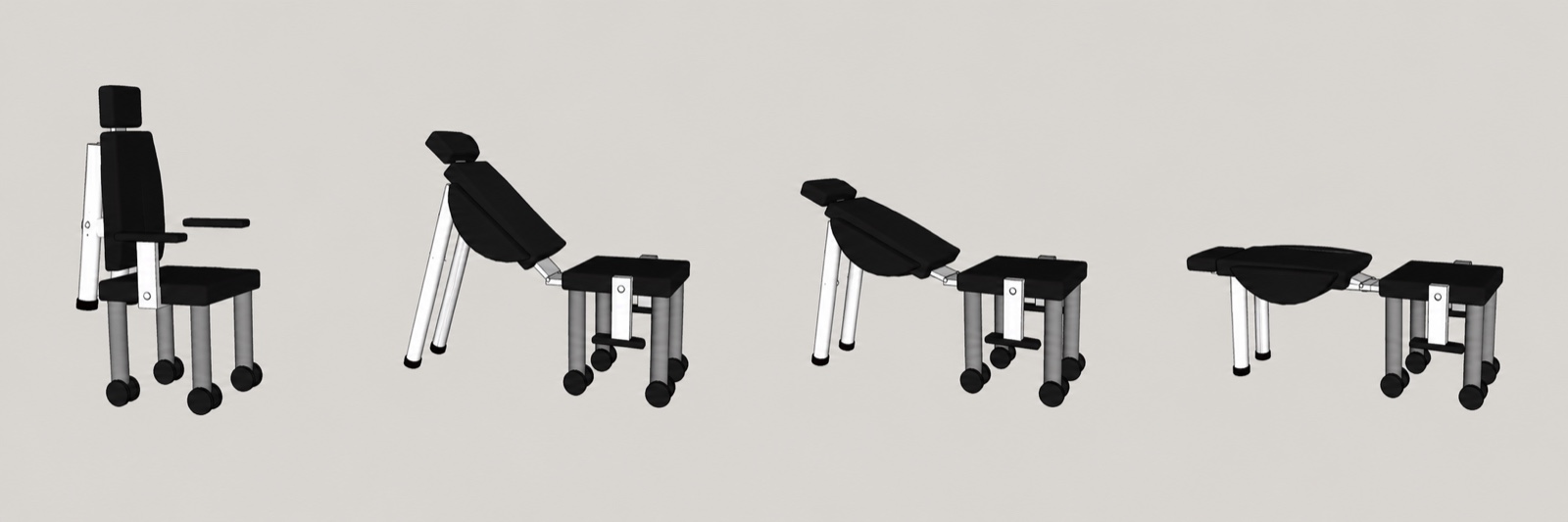 The original FitChair concept renders: a chair reclining through several positions